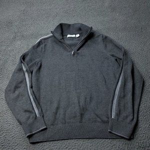 Calvin Klein Pullover Zip Up Sweater Gray Cotton Blend Mens M Medium